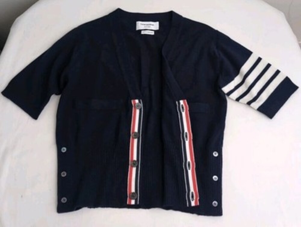 Thom Browne Womens 100% Cashmere Dark Navy Button Up Cardigan Sweater Size 0